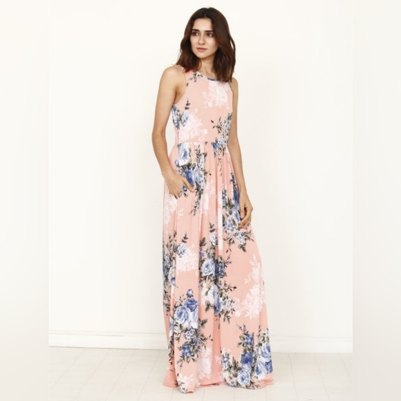 EGS 😘by Éloges Peach Floral Maxi SUMMER Dress in Coral Pink - Picture 3 of 13
